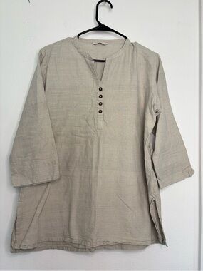 SEASONS LINEN CREAM NEUTRAL BUTTON FRONT TUNIC BLOUSE SZ XL